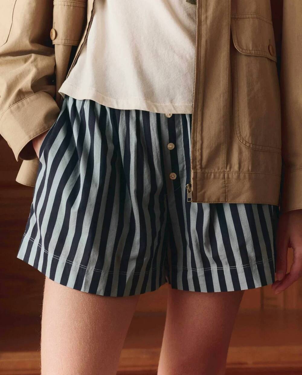 NEW THE GREAT. the boxer short in blue club stripe